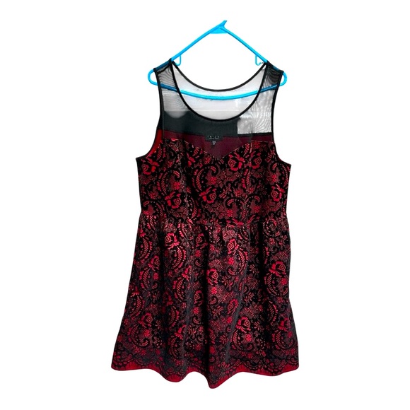 Trixxi Dresses & Skirts - Trixxi Velvet Lace Print Mesh panel fit and flare Flocked Skater Dress Size 3X